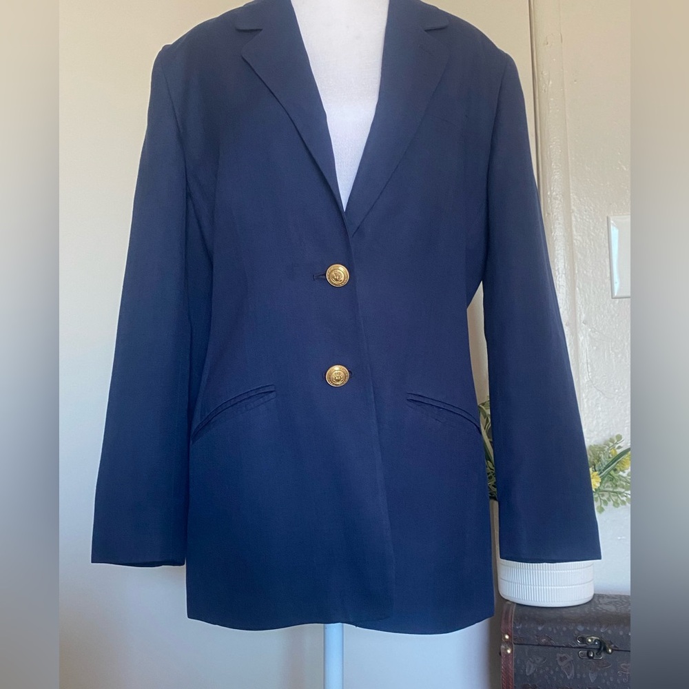 Vintage Talbots Dark Blue Blazer with Gold Accents